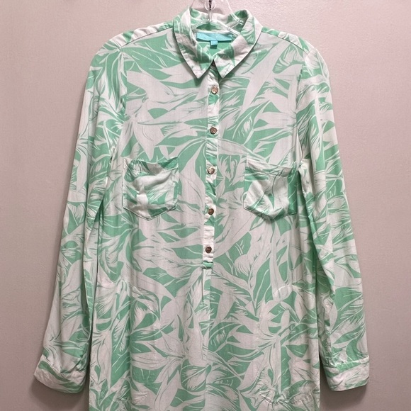 Melissa Odabash Tunic Shirt Dress Cover Up Pockets Roll Tab Sleeve Green Size S - Picture 6 of 10